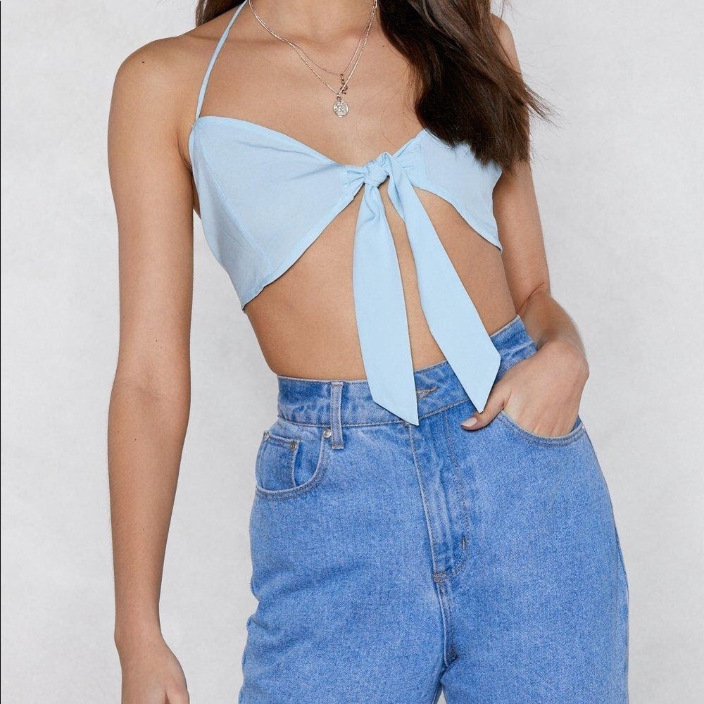 Nasty Gal Baby Blue Front-Tie Bra Top